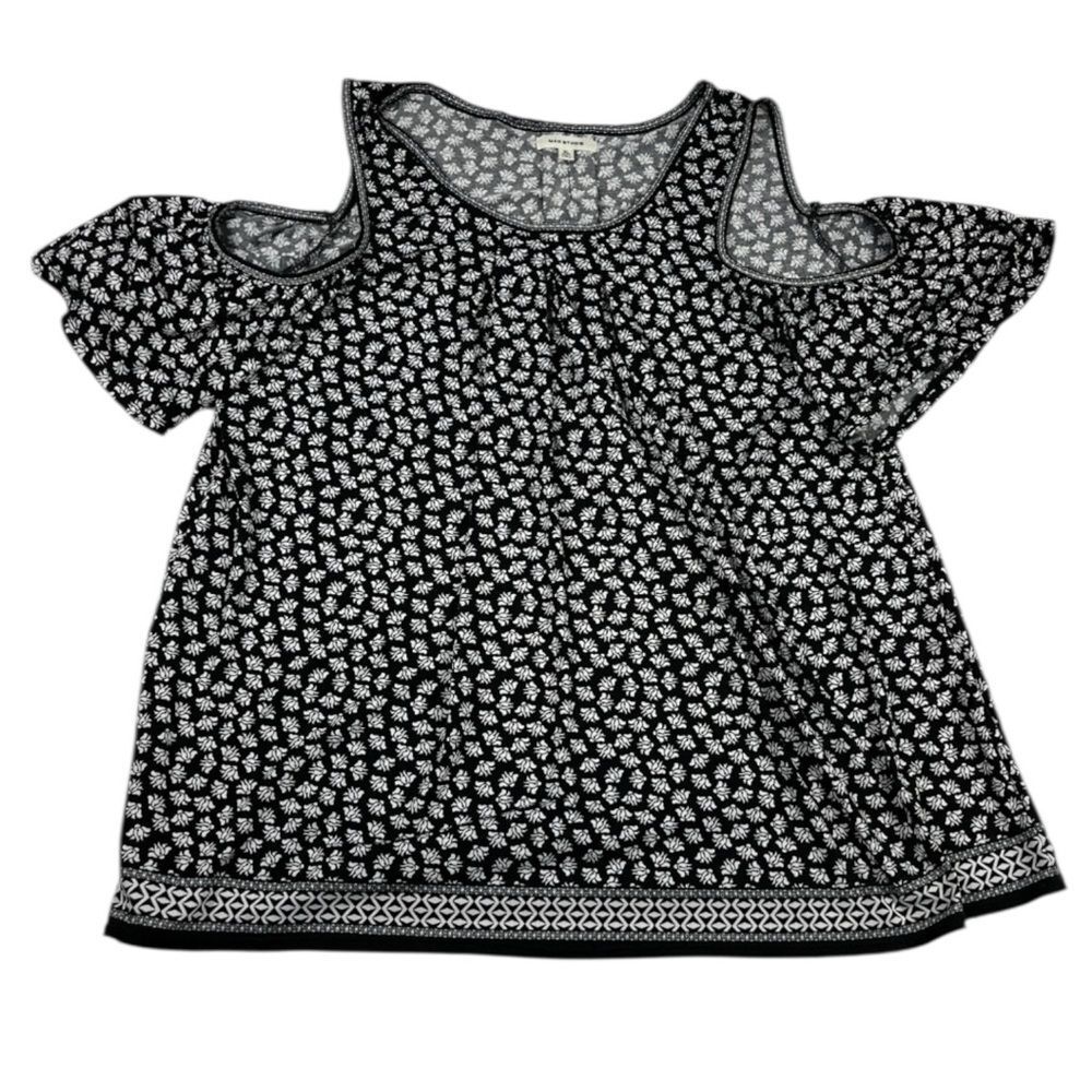 Max Studio Cold Shoulder Floral Top XL Casual Daywear Short Sleeve Flowy Shirt